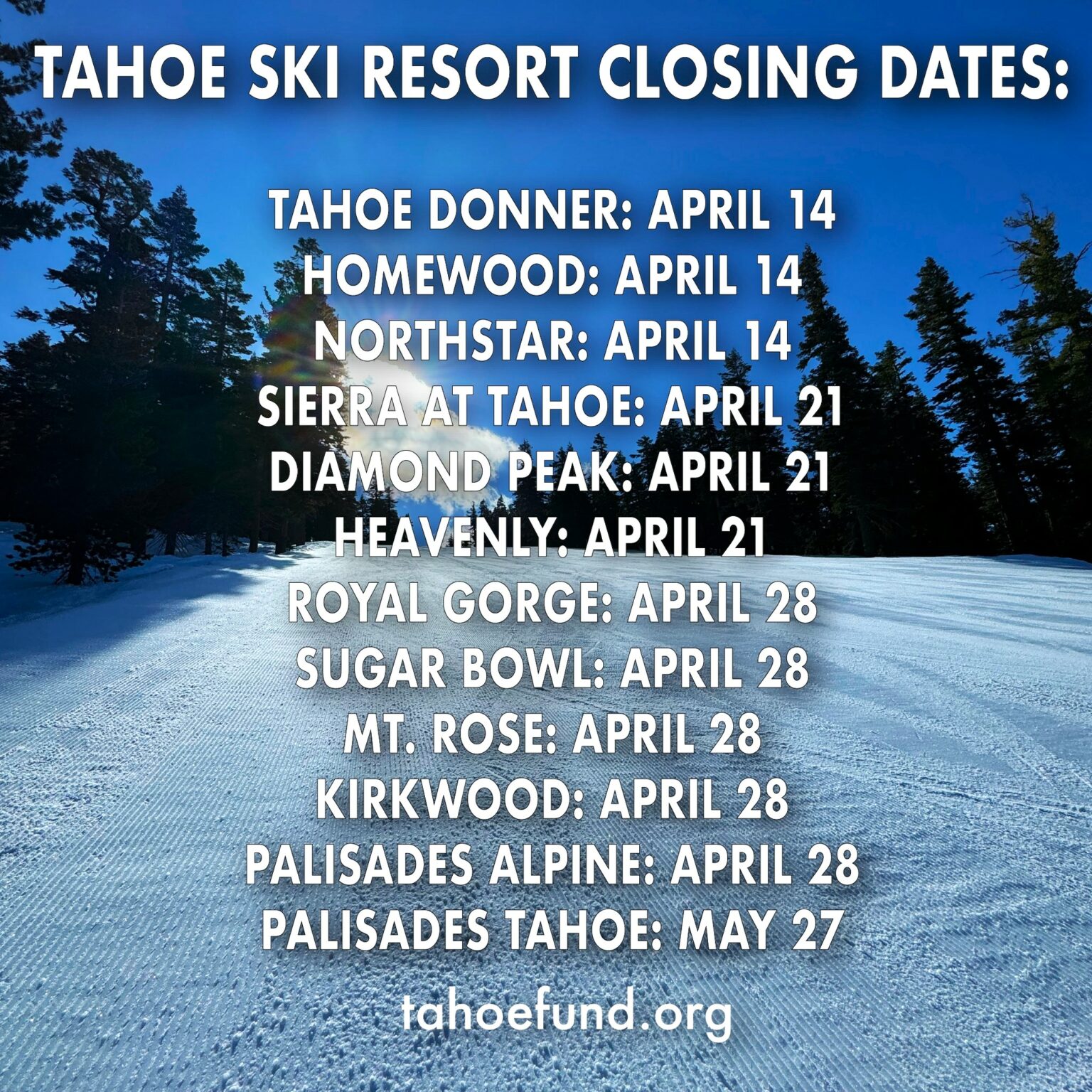 Spring Skiing 2024 Closing Dates • Lake Tahoe & Truckee Real Estate